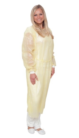 Camice monouso giallo plastificato con polsini in maglia - XL