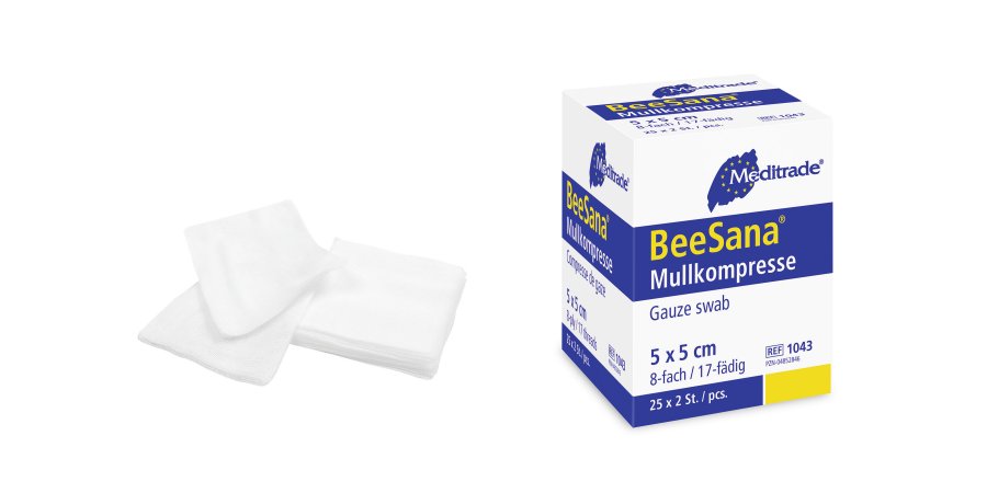 Compresse di garza BeeSana sterili 10 x 20 cm, 100% cotone, 17 fili, 12 strati - 25 buste da 2 pz