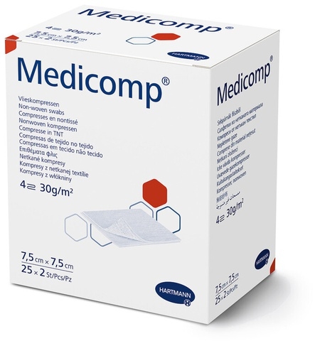 Compresse sterili Medicomp 7.5 x 7.5 cm in TNT, 4 strati - 25 buste da 2 pz