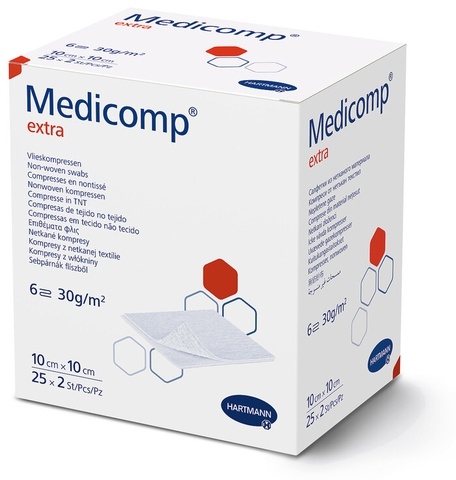Compresse sterili Medicomp Extra 10 x 10 cm in TNT, 6 strati - 25 buste da 2 pz
