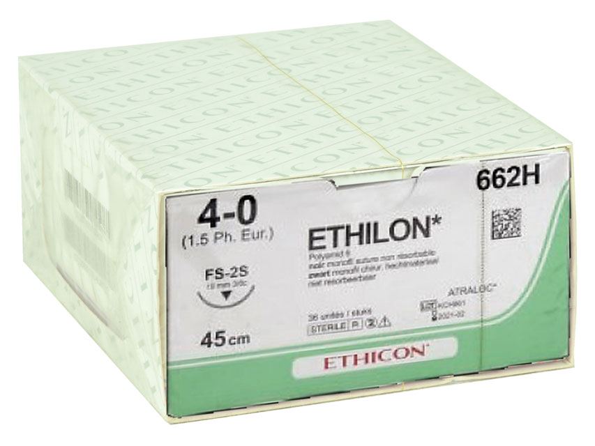 Ethilon 662SLH monofilamento, 4/0, nero, 3/8, 19 mm, FS-2S, filo 45 cm