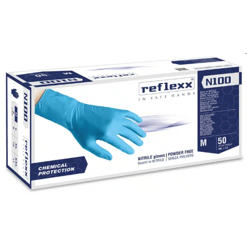 Guanti in nitrile senza polvere Reflexx N100 lunghi 30 cm 14g - M