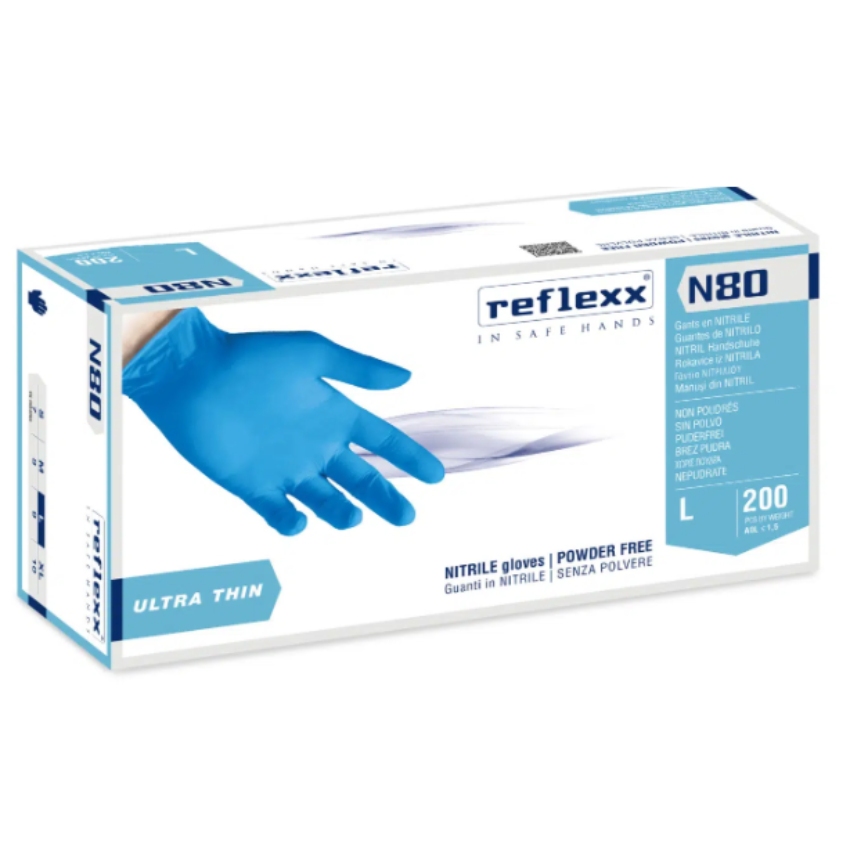 Guanti in nitrile senza polvere Reflexx N80B blu L