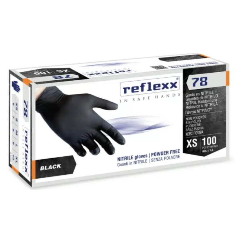 Guanti in nitrile senza polvere Reflexx R78 neri 4g - L