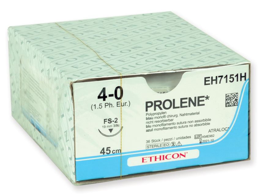 Prolene EH7151H monofilamento, 4/0, blu, 3/8, 19 mm, FS-2, filo 45 cm